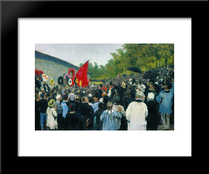 The Annual Memorial Meeting Near The Wall Of The Communards In The Cemetery Of Pere Lachaise In Paris 20x24 Black Modern Wood Framed Art Print Poster by Repin, Ilya