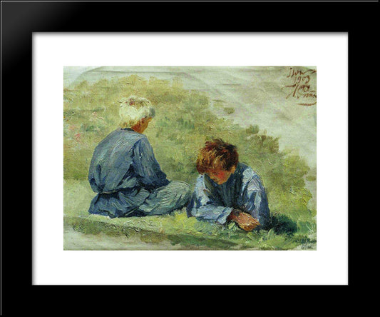 The Boys On The Grass 20x24 Black Modern Wood Framed Art Print Poster by Repin, Ilya