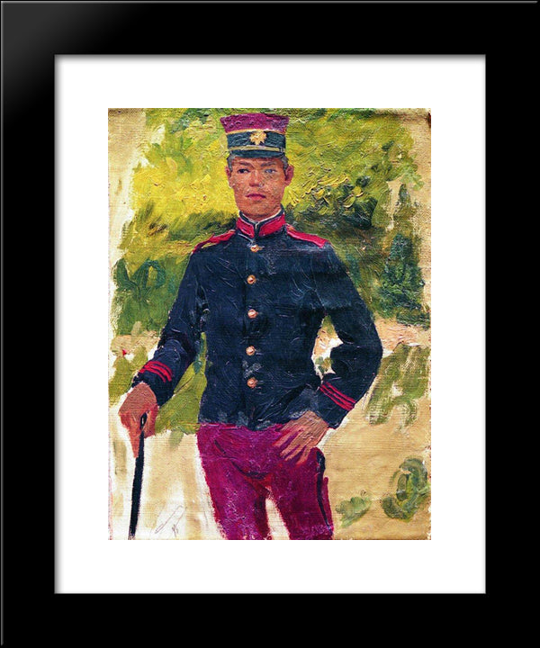 The Young Soldier. Parisian Style 20x24 Black Modern Wood Framed Art Print Poster by Repin, Ilya