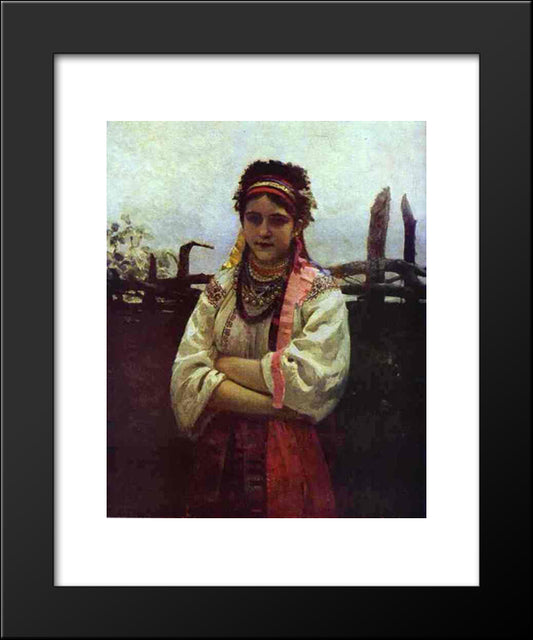 Ukranian Girl By A Fence 20x24 Black Modern Wood Framed Art Print Poster by Repin, Ilya