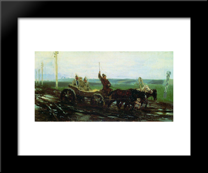 Under Escort. On The Muddy Road 20x24 Black Modern Wood Framed Art Print Poster by Repin, Ilya