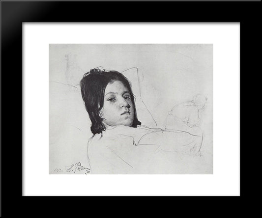 Woman'S Head (V.A. Repina Lying In Bed) 20x24 Black Modern Wood Framed Art Print Poster by Repin, Ilya