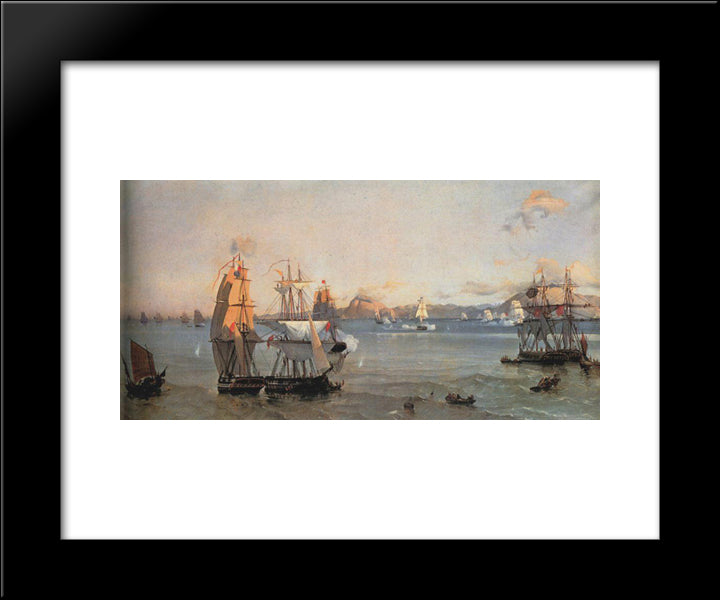 Sea Battle At The Bay Of Patrae 20x24 Black Modern Wood Framed Art Print Poster by Altamouras, Ioannis