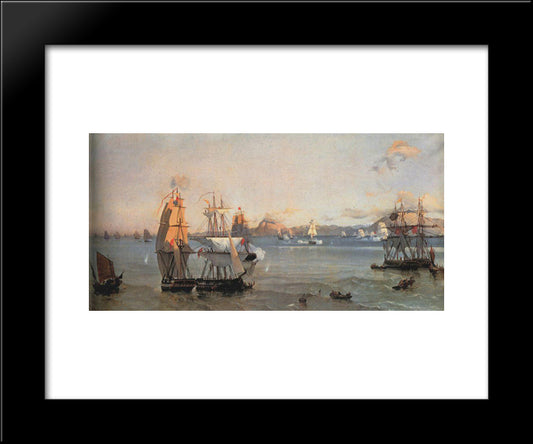 Sea Battle At The Bay Of Patrae 20x24 Black Modern Wood Framed Art Print Poster by Altamouras, Ioannis