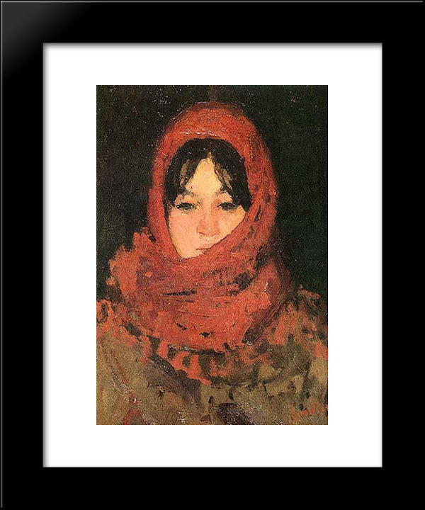 The Red Scarf 20x24 Black Modern Wood Framed Art Print Poster by Andreescu, Ion
