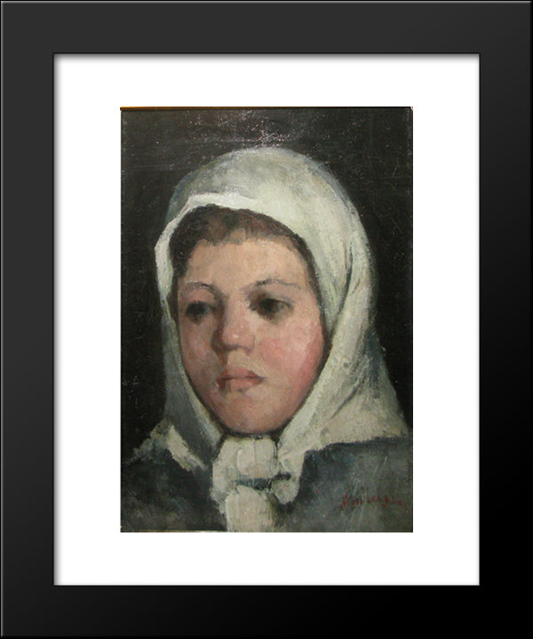 White Headscarf Girl Head 20x24 Black Modern Wood Framed Art Print Poster by Andreescu, Ion