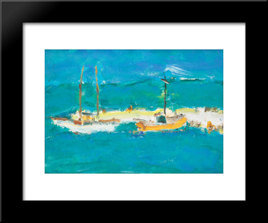 Boats At The Pontoon Dock 20x24 Black Modern Wood Framed Art Print Poster by Pacea, Ion