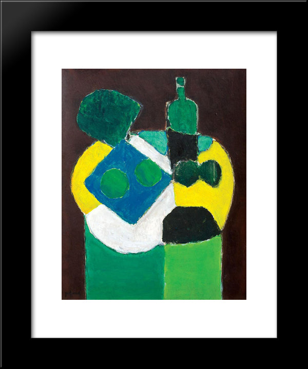 Gueridon With Green Bottle 20x24 Black Modern Wood Framed Art Print Poster by Pacea, Ion