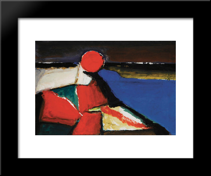 Marina With Red Sun 20x24 Black Modern Wood Framed Art Print Poster by Pacea, Ion