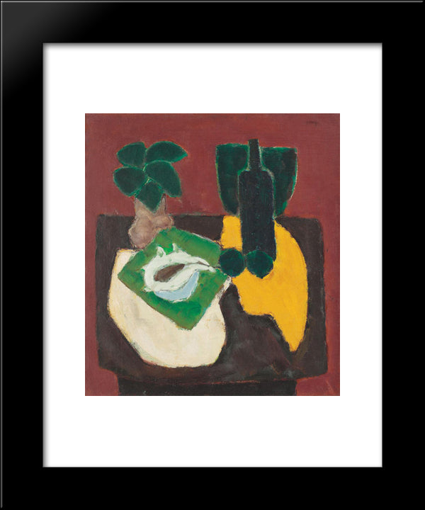 Still Life With Flowers, Fruit And Seashell 20x24 Black Modern Wood Framed Art Print Poster by Pacea, Ion