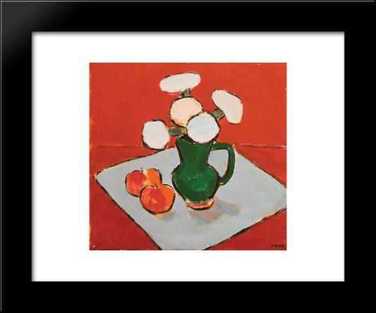 Still Life With Flowers And Apples 20x24 Black Modern Wood Framed Art Print Poster by Pacea, Ion