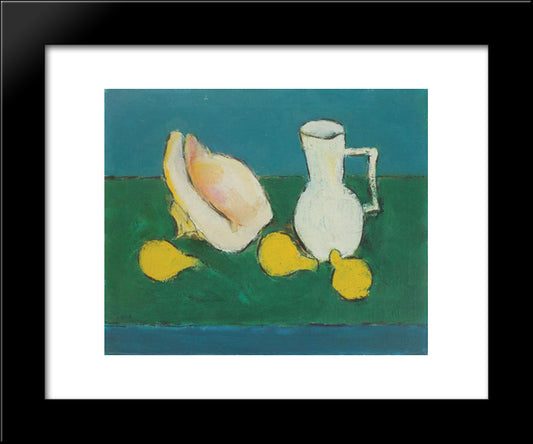 Still Life With Seashell And Fruit 20x24 Black Modern Wood Framed Art Print Poster by Pacea, Ion