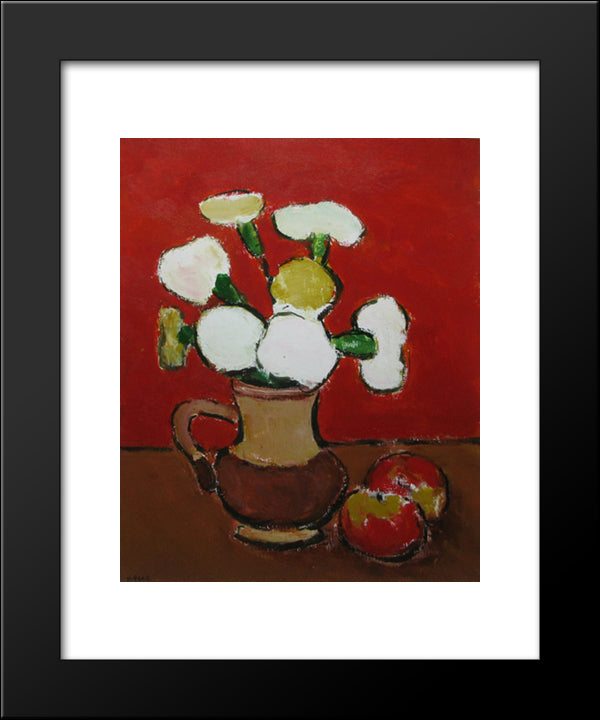 White Flowers And Apples 20x24 Black Modern Wood Framed Art Print Poster by Pacea, Ion