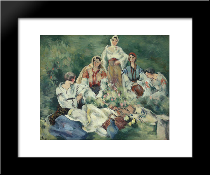 Composition With Peasant Motifs 20x24 Black Modern Wood Framed Art Print Poster by Theodorescu Sion, Ion