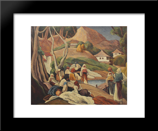 Composition With Peasant Women At Intersection 20x24 Black Modern Wood Framed Art Print Poster by Theodorescu Sion, Ion