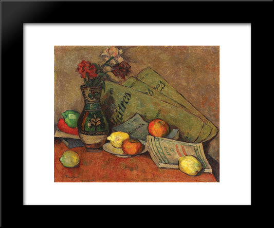 Still Life With Vase And Fruits 20x24 Black Modern Wood Framed Art Print Poster by Theodorescu Sion, Ion