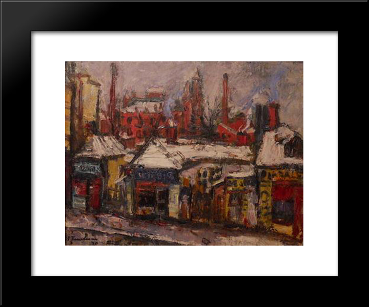Winter On The Street 20x24 Black Modern Wood Framed Art Print Poster by Tuculescu, Ion