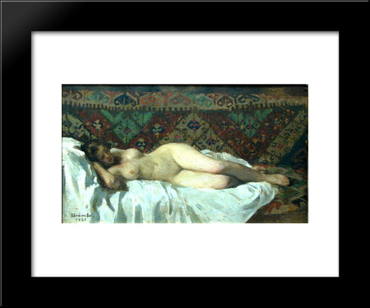 Nude With Carpet Background 20x24 Black Modern Wood Framed Art Print Poster by Strambu, Ipolit