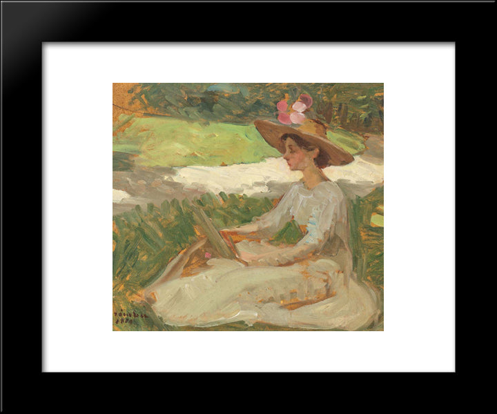 Reading In The Garden 20x24 Black Modern Wood Framed Art Print Poster by Strambu, Ipolit