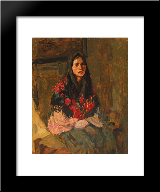 The Flowery Headscarf 20x24 Black Modern Wood Framed Art Print Poster by Strambu, Ipolit