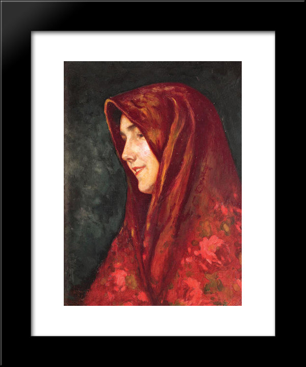 The Red Scarf 20x24 Black Modern Wood Framed Art Print Poster by Strambu, Ipolit