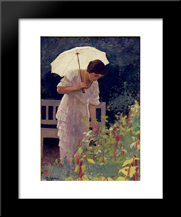 Woman With Umbrella 20x24 Black Modern Wood Framed Art Print Poster by Strambu, Ipolit