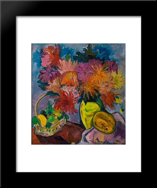 Still Life With Dahlias And Fruit 20x24 Black Modern Wood Framed Art Print Poster by Stern, Irma