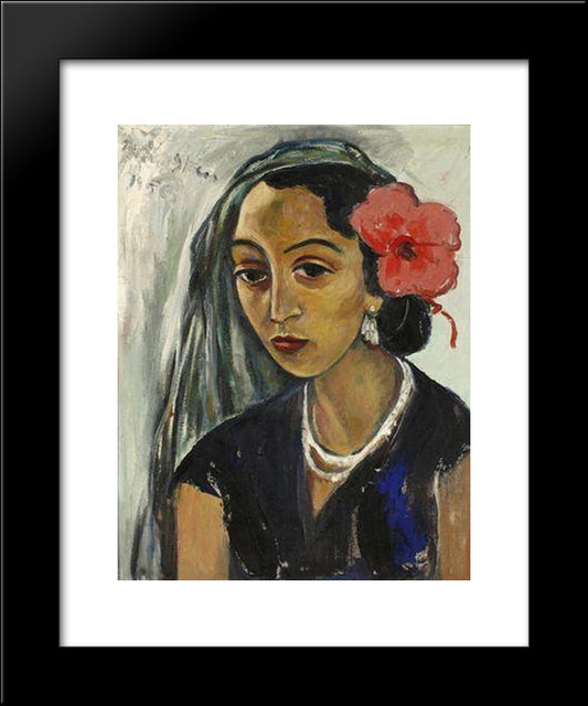 Woman With A Hibiscus 20x24 Black Modern Wood Framed Art Print Poster by Stern, Irma