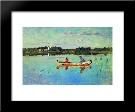 At The Lake. Fishermen. 20x24 Black Modern Wood Framed Art Print Poster by Levitan, Isaac