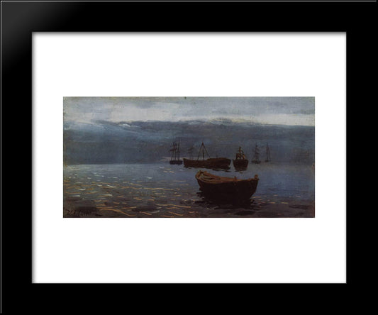 At Volga. Evening Falls. 20x24 Black Modern Wood Framed Art Print Poster by Levitan, Isaac