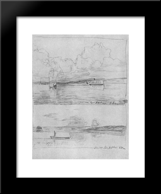 At Volga 20x24 Black Modern Wood Framed Art Print Poster by Levitan, Isaac