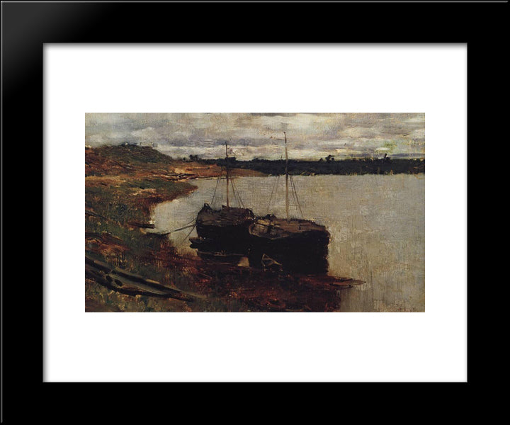 Barges. The Volga. 20x24 Black Modern Wood Framed Art Print Poster by Levitan, Isaac
