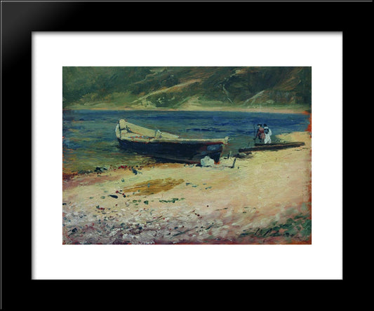 Boat On The Coast 20x24 Black Modern Wood Framed Art Print Poster by Levitan, Isaac