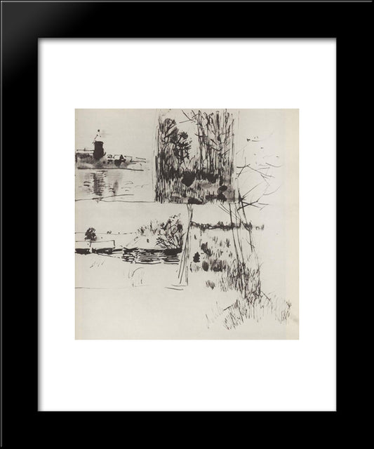 Building By The Water. At The Edge Of Village. 20x24 Black Modern Wood Framed Art Print Poster by Levitan, Isaac