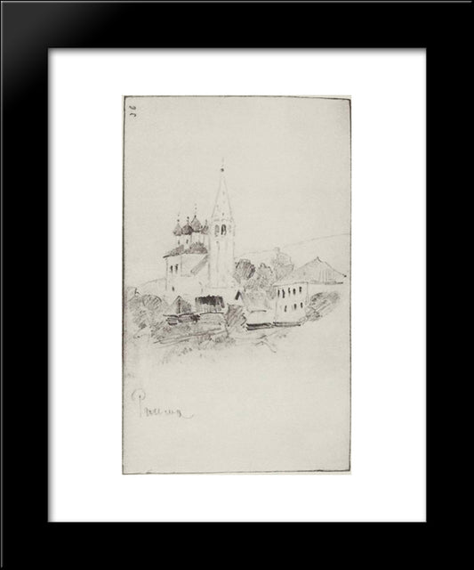Church With Belfry In Reshma 20x24 Black Modern Wood Framed Art Print Poster by Levitan, Isaac
