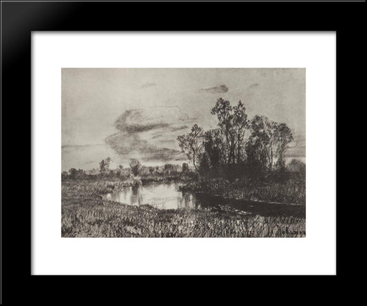 Gray Day. River. 20x24 Black Modern Wood Framed Art Print Poster by Levitan, Isaac