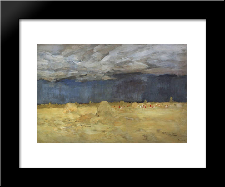 Haystacking 20x24 Black Modern Wood Framed Art Print Poster by Levitan, Isaac