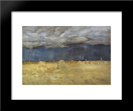 Haystacking 20x24 Black Modern Wood Framed Art Print Poster by Levitan, Isaac