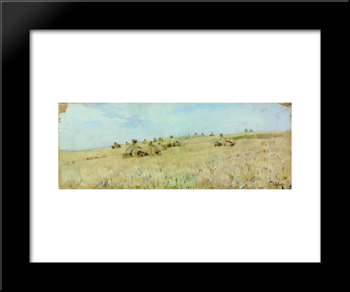 Haystacks 20x24 Black Modern Wood Framed Art Print Poster by Levitan, Isaac
