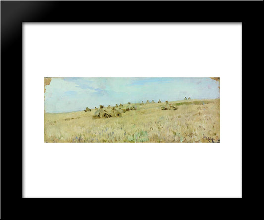 Haystacks 20x24 Black Modern Wood Framed Art Print Poster by Levitan, Isaac