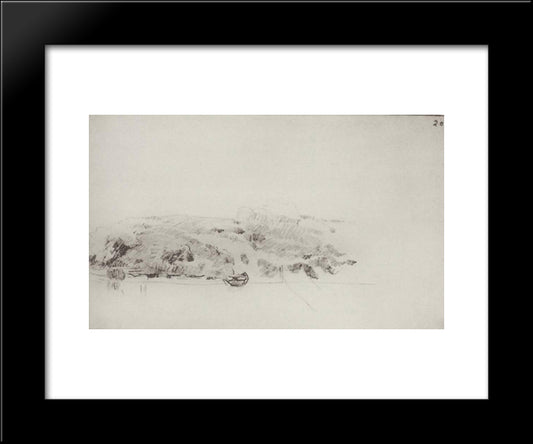 High Riverbank With Boat And Planned Bridge 20x24 Black Modern Wood Framed Art Print Poster by Levitan, Isaac