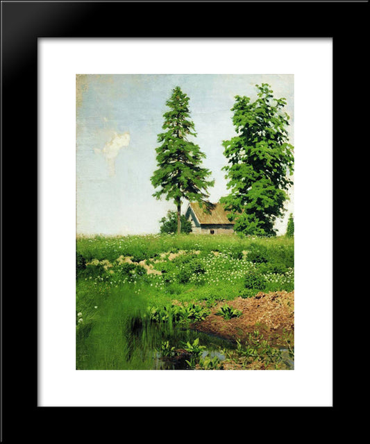 Hut On The Meadow 20x24 Black Modern Wood Framed Art Print Poster by Levitan, Isaac