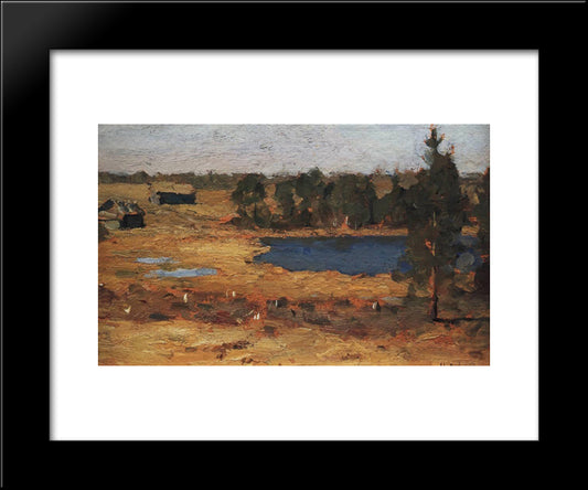 Lake. Barns At The Forest Edge. 20x24 Black Modern Wood Framed Art Print Poster by Levitan, Isaac