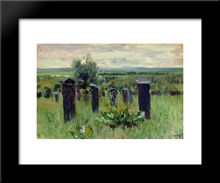 Landscape With Beehives 20x24 Black Modern Wood Framed Art Print Poster by Levitan, Isaac