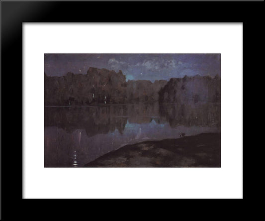 Night. Riverbank. 20x24 Black Modern Wood Framed Art Print Poster by Levitan, Isaac