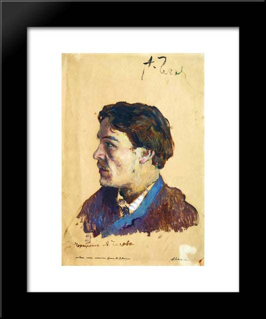 Portrait Of Writer Anton Chekhov 20x24 Black Modern Wood Framed Art Print Poster by Levitan, Isaac