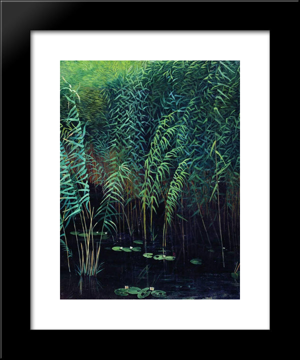 Reeds And Water Lilies 20x24 Black Modern Wood Framed Art Print Poster by Levitan, Isaac