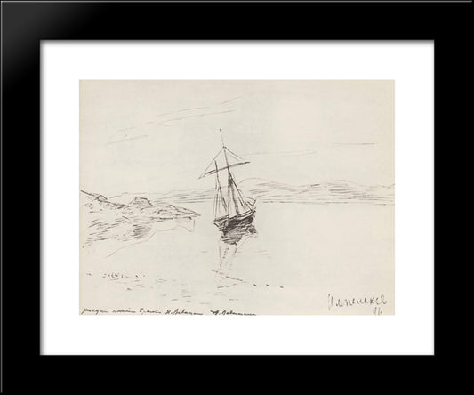 Schooner In Bay 20x24 Black Modern Wood Framed Art Print Poster by Levitan, Isaac