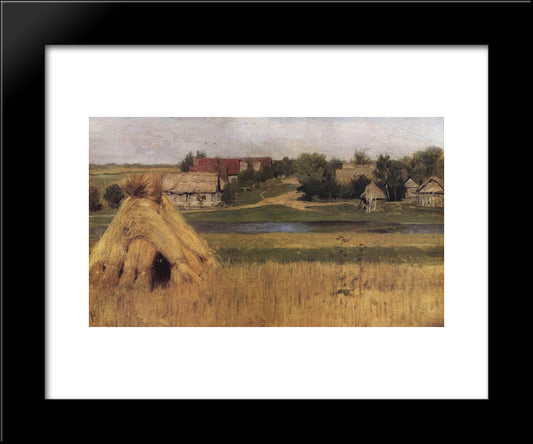 Sheaves And A Village Beyond The River 20x24 Black Modern Wood Framed Art Print Poster by Levitan, Isaac