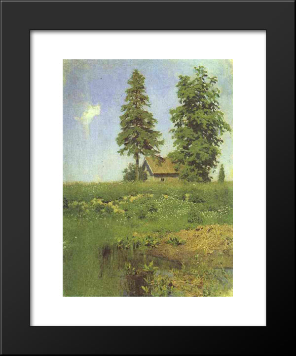 Small Hut In A Meadow 20x24 Black Modern Wood Framed Art Print Poster by Levitan, Isaac